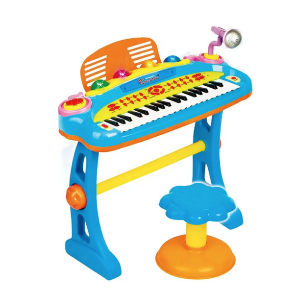 Teclado Musical Infantil con Microfono y Luces Celeste