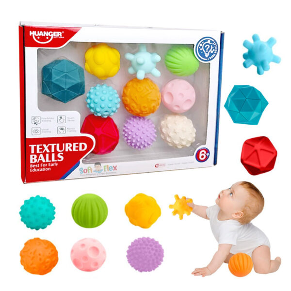 Set 10 Pelotas Multi Sensoriales Texturadas Para Bebé
